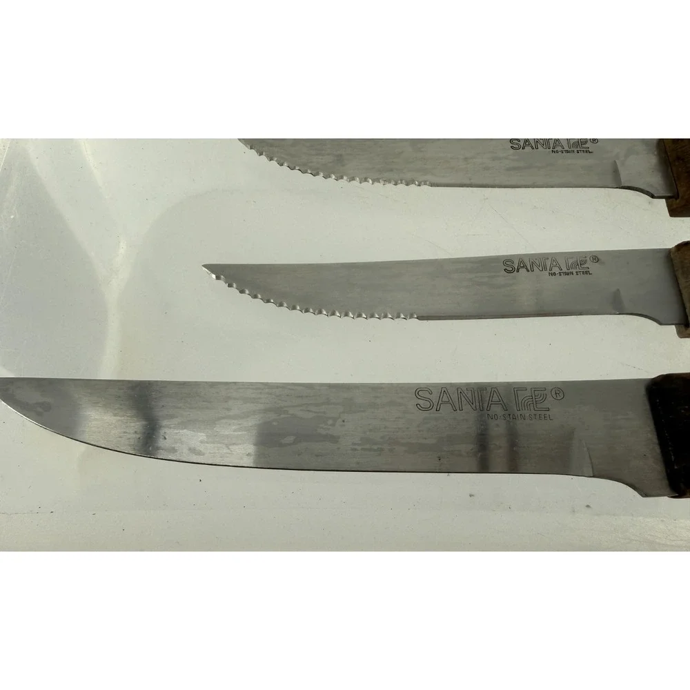 Santa Fe 7 Pc Steak Knife Set Serrated Stainless Steel Wood Handles Japan Vintag